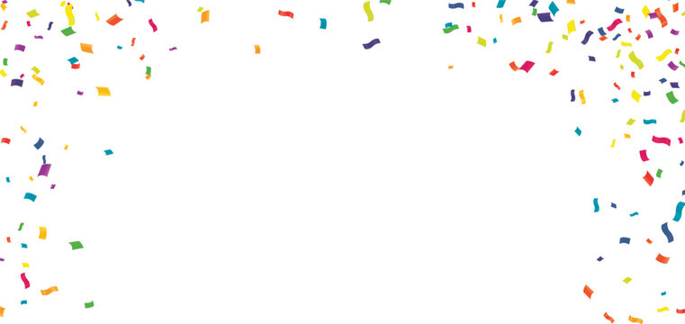 Confetti background. Colorful confetti on white background. Festive vector illustration.