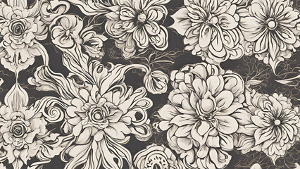 Monochrome Elegance: Intricate Floral Design in Grayscale