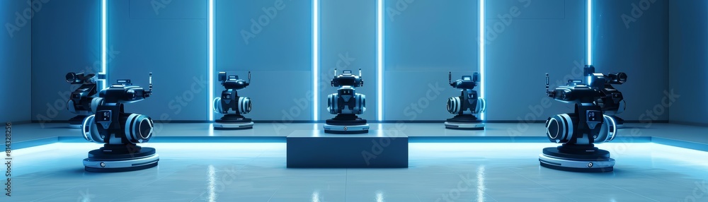Aufkleber empty studio with podium of advanced robotics