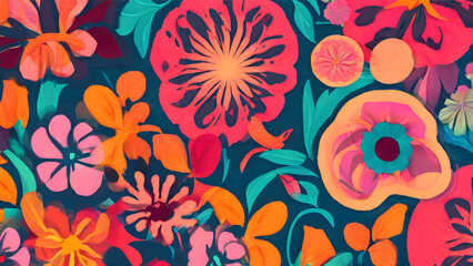 Blossoming Abundance Vibrant Floral Illustration on Canvas