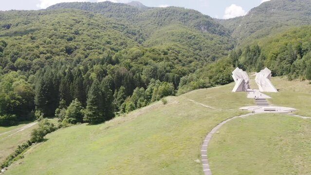 The big white monument Tjentiste spomenik in Sotizka National Park