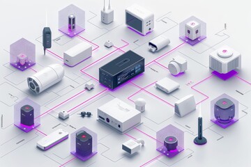 Fototapeta premium Network foundation displays in wired protection systems integrate camcorder technology, ensuring fencing measures are met with smart and efficient network controls.