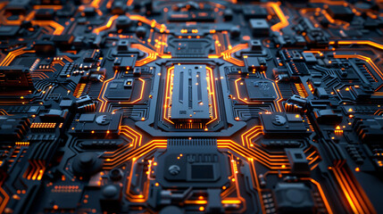 Motherboard CPU chip, central computer processor CPU, quantum computer big data processing concept illustration