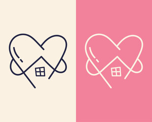 Love home Logo designs Template. House combined with heart. Love home symbol. Vector illustration