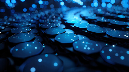 Blue hexagon frame background design, 3D rendering of light technology background