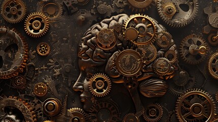 abstract brain gears and cogs working in unison
