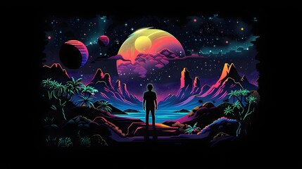 Obraz premium Cosmic Silhouette A Journey Through an Ethereal Landscape