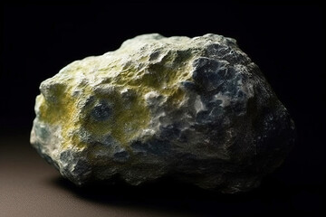 Hydrotalcite is rare precious natural stone on black background. AI generated. Header banner mockup with space.