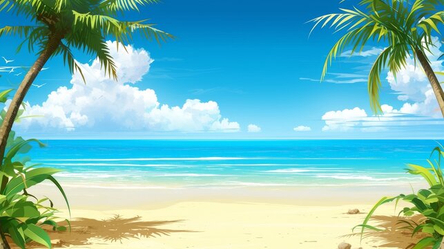 Unique beach illustration with surfboards and beach ball