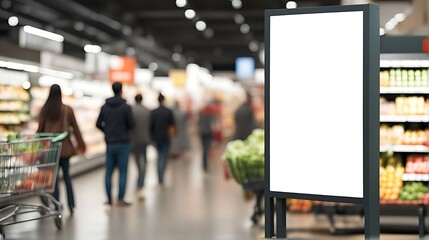 Fototapeta premium Blank advertising mockup for advertisement at the supermarket. Created using generative AI. 