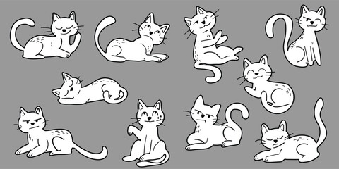 Cartoon cute cat pet cute hand drawn simple lines
