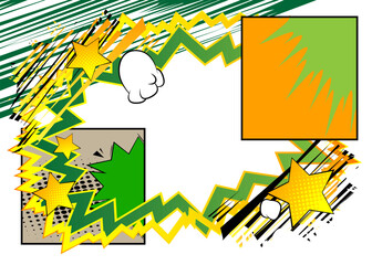 Super Cartoon Background, comic book abstract page layout backdrop. Retro vector comics pop art design illustration.