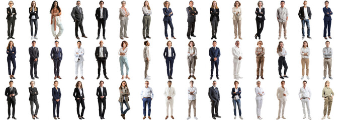 Many business people set isolated background, casual formal attire wear, full body length,...