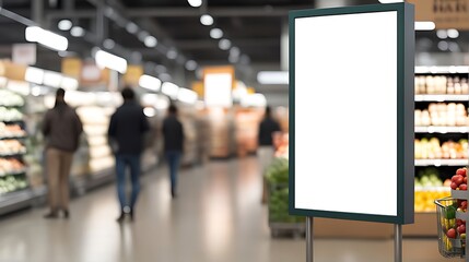 Obraz premium Blank advertising mockup for advertisement at the supermarket. Created using generative AI. 