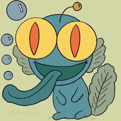 Alien Blue Amphibian Enjoying Bubbles