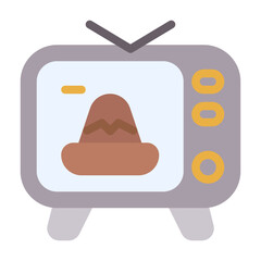 Television Icon With Flat Color Style
