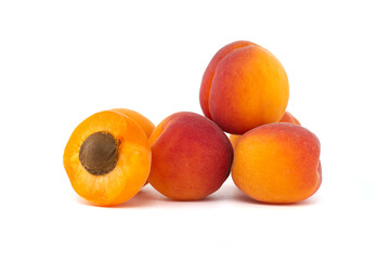 Group of fresh apricots isolated on a white background
