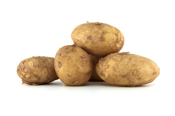 Recent harvest early season potatoes isolated on white