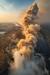 Obraz premium Smoke rises from Victoria Falls on the Zambezi River