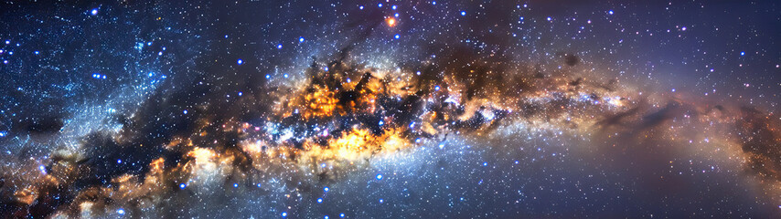 Panoramic image capturing the breathtaking expanse of the Milky Way galaxy, with its radiant core and dense star clusters.