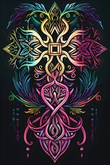 Intricate Celtic Inspired Tattoo Design with Knotwork Patterns Crosses and Mystical Symbols on Vibrant Black Background