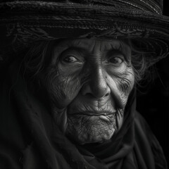 Rostro campesino anciana en blanco y negro