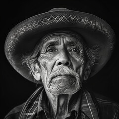 Rostro campesino anciano en blanco y negro