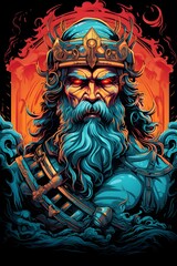Obraz premium Majestic Portrait of the Legendary Hero Odysseus in Vibrant Synthwave Aesthetic