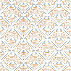 Wavy seamless pattern. Seigaiha ornament. Colorful mosaic background. Vector illustration. Surface cover design. Fabric textile print.