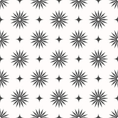 Fototapeta premium Seamless boho pattern with abctract sun and star. Minimal black illustration on white background. Surface cover design. Fabric textile print.