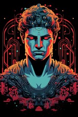 Mythical Hero Theseus Defeats the Minotaur in Bold Synthwave Graphic