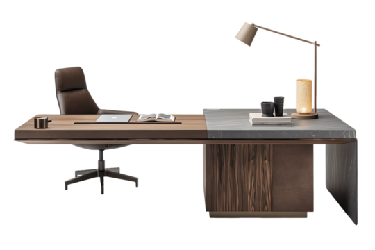 Busy Office Desk with Computer and Tools Style