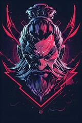 Fototapeta premium Pang Tong The Brilliant Strategist and Unconventional Tactician Portrayed in Striking Synthwave Esports Branding
