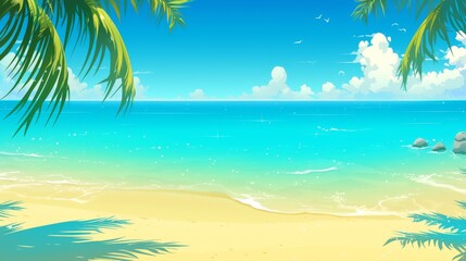 Exotic beach getaway with hibiscus and palm trees