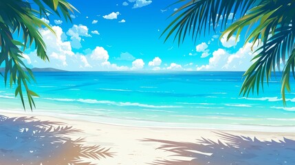 Naklejka premium Exotic beach getaway with hibiscus and palm trees