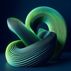 Abstract 3d rendering of twisted shape in blue and green colors.
