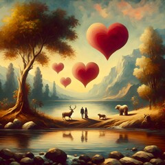 two hearts on the beach at sunset