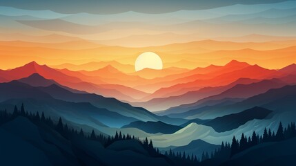 Fototapeta premium The image shows a beautiful mountain landscape with a vibrant sunset