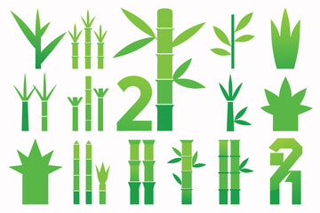 Set of bamboo icon Silhouette Design with white Background and Vector Illustration on white background