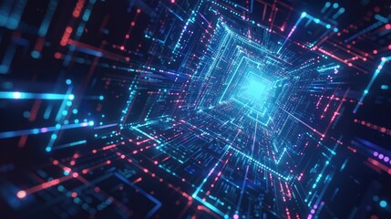 Digital data technology background with blue light, Digital cyber space, High speed internet digital data transfer, future technology