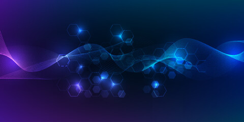  Abstract  bright glowing purple and blue hexagonal network pattern digital hi tech background.Vector illustrations.