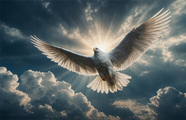 Obraz premium A majestic Holy Spirit soaring through the clouds, Generative AI