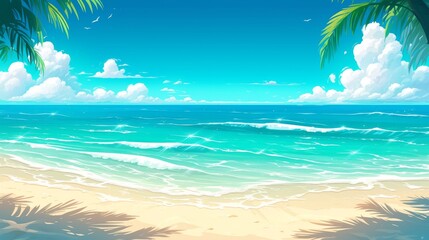 Beautiful tropical beach scene with coconut trees
