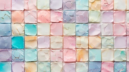 Top-down shot of intricate pastel mosaic tiles.