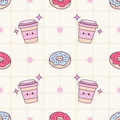 cute cup and donut seamless pattern kawaii style background