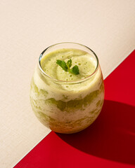 Pineapple juice and mint leaves are a liquid extract from the tropical plant pineapple to which mint leaves are added to make it fresher