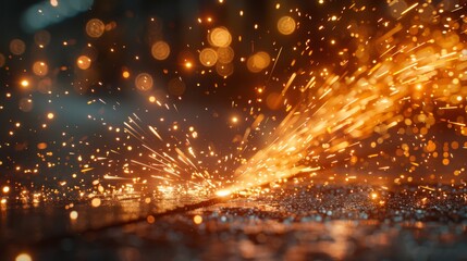 A photorealistic close-up of welding sparks at an automotive assembly line