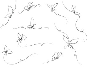 Set of Aesthetic Line Art Butterflies