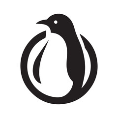 Minimalist penguin logo on a white background