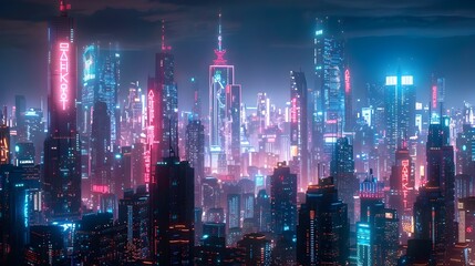 Fototapeta premium Futuristic Cyberpunk-Inspired Metropolis at Illuminated Night